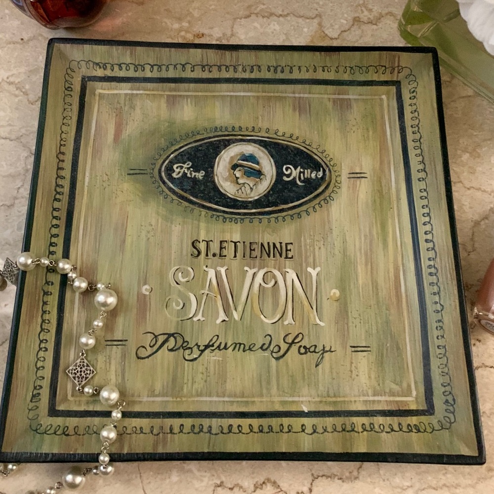 Moss or sage green and black Decorative vanity tray or display, 9.5  in. square